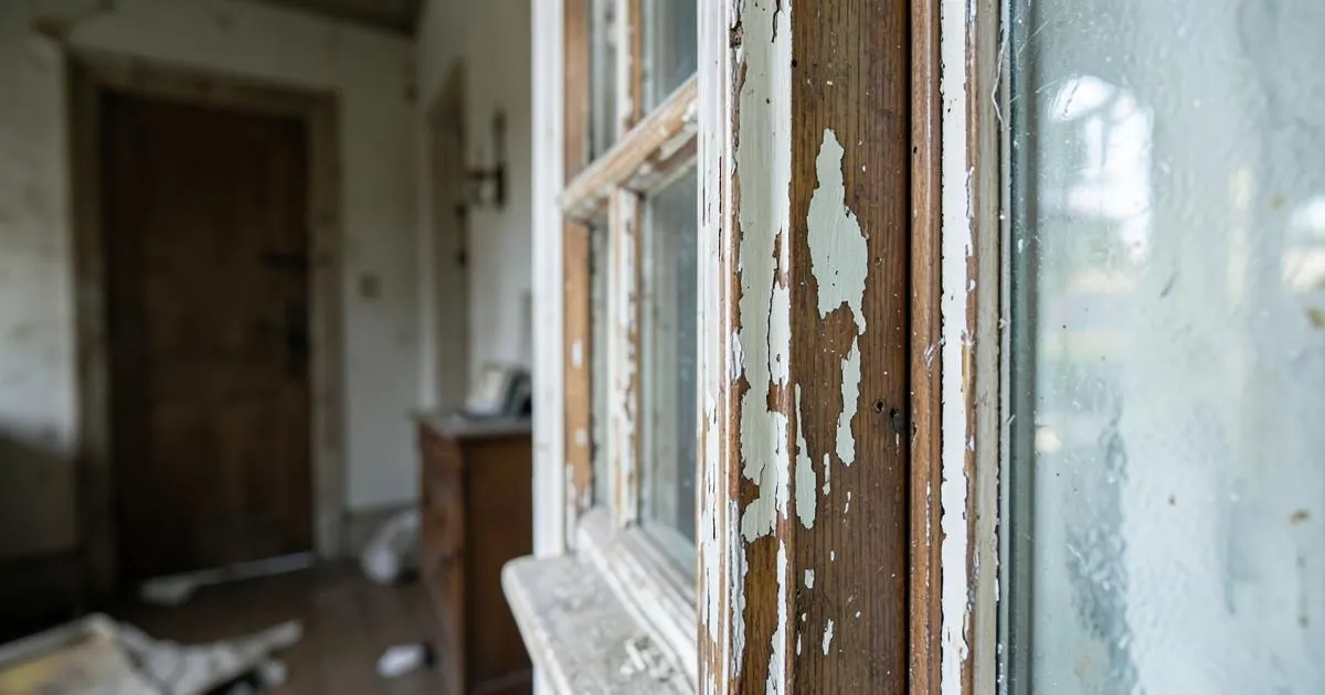 Peinture ancienne écaillée dans un logement à Perpignan